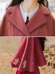 Classic Lolita Coats Brick Red Embroidered Long Sleeve Overcoat Polyester Vintage Winter Lolita Outwears