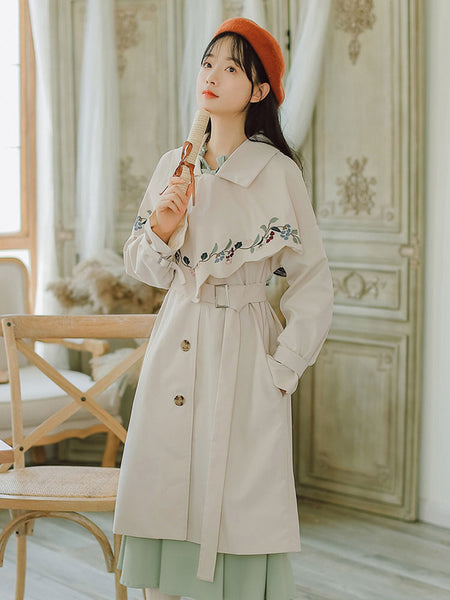 Classic Lolita Coats Light Apricot Overcoat Polyester Long Sleeve Winter Lolita Outwears