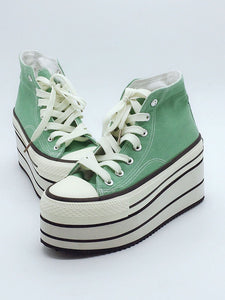 Classic Lolita Footwear Light Green Polyester Stacked Heel Round Tie High Heel Lolita Platform Shoes