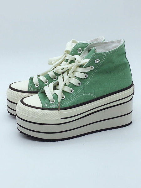 Classic Lolita Footwear Light Green Polyester Stacked Heel Round Tie High Heel Lolita Platform Shoes