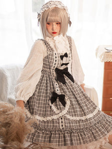 Classic Lolita JSK Dress Black Plaid Bows Polyester Lolita Jumper Skirts