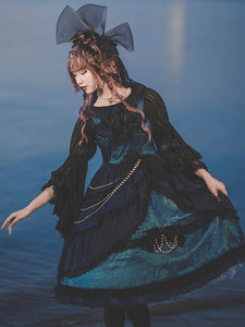 Classic Lolita JSK Dress Fairytale Infanta Lace Bowknot Blue Lolita Jumper Skirts