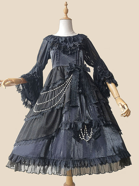 Classic Lolita JSK Dress Fairytale Infanta Lace Bowknot Blue Lolita Jumper Skirts