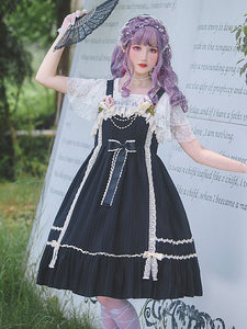 Classic Lolita JSK Dress Fairytale Infanta Sleeveless Bowknot Lace Black Lolita Jumper Skirts