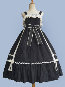 Classic Lolita JSK Dress Fairytale Infanta Sleeveless Bowknot Lace Black Lolita Jumper Skirts