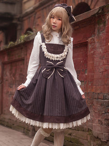 Classic Lolita JSK Dress Fairytale Infanta Stripes Pleated Dark Blue Lolita Jumper Skirts