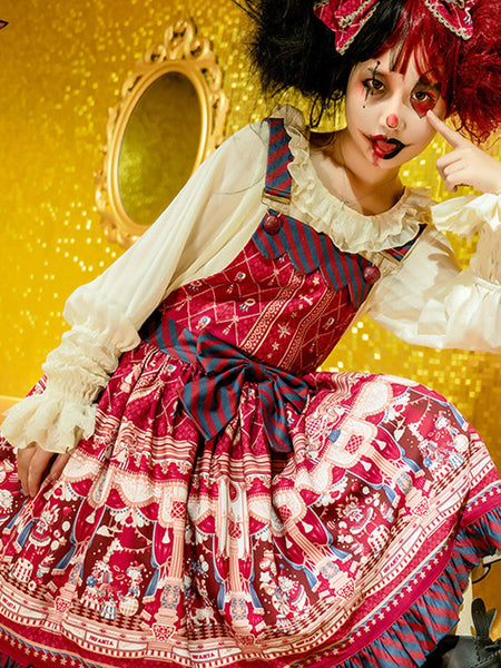 Classic Lolita JSK Dress Infanta Fairytale Burgundy Sleeveless Bowknot Chiffon Lolita Jumper Skirts