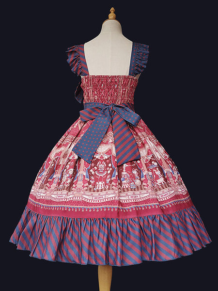 Classic Lolita JSK Dress Infanta Fairytale Burgundy Sleeveless Bows Lolita Jumper Skirts