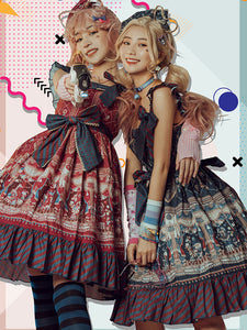 Classic Lolita JSK Dress Infanta Fairytale Burgundy Sleeveless Bows Lolita Jumper Skirts