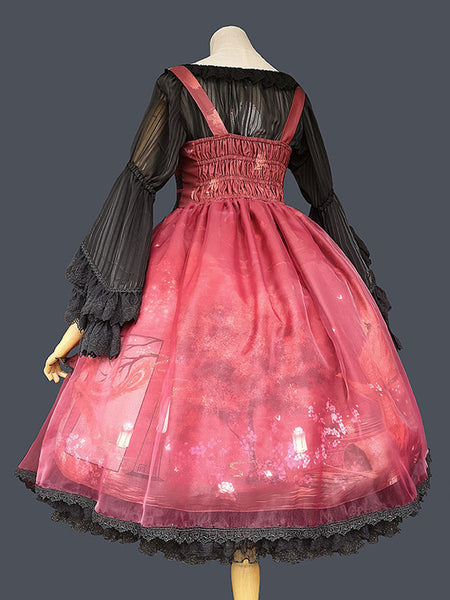 Classic Lolita JSK Dress Infanta Sleeveless Lace Tea Party Burgundy Lolita Jumper Skirts
