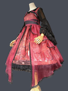 Classic Lolita JSK Dress Infanta Sleeveless Lace Tea Party Burgundy Lolita Jumper Skirts