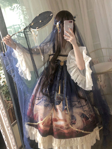 Classic Lolita JSK Dress Navy Polyester Sleeveless Sweet Lolita Jumper Skirts