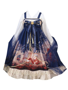 Classic Lolita JSK Dress Navy Polyester Sleeveless Sweet Lolita Jumper Skirts