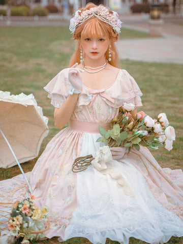 Classic Lolita JSK Dress Pink Sleeveless Ruffles Long Lolita Jumper Skirts