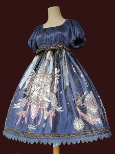 Classic Lolita OP Dress Infanta Fairytale Theme Floral Print Pattern Deep Blue Lace Lolita One Piece Dresses