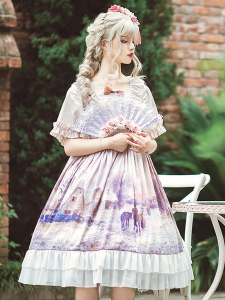Classic Lolita OP Dress Lavender Ruffles Short Sleeve Lolita One Piece Dresses