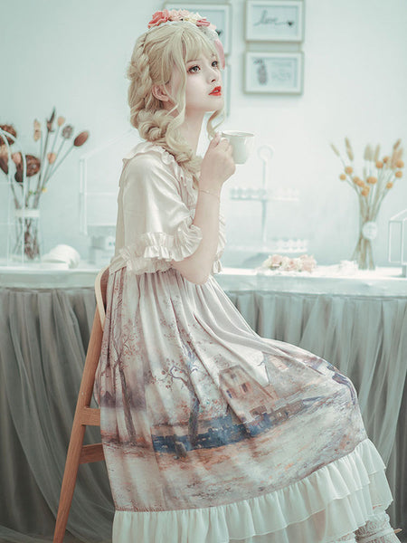 Classic Lolita OP Dress Lavender Ruffles Short Sleeve Lolita One Piece Dresses