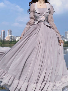 Classic Lolita OP Dress Ruffles Lavender Floral Floral Print Ruffles Long Sleeves Lolita One Piece Dresses
