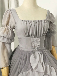Classic Lolita OP Dress Ruffles Lavender Floral Floral Print Ruffles Long Sleeves Lolita One Piece Dresses