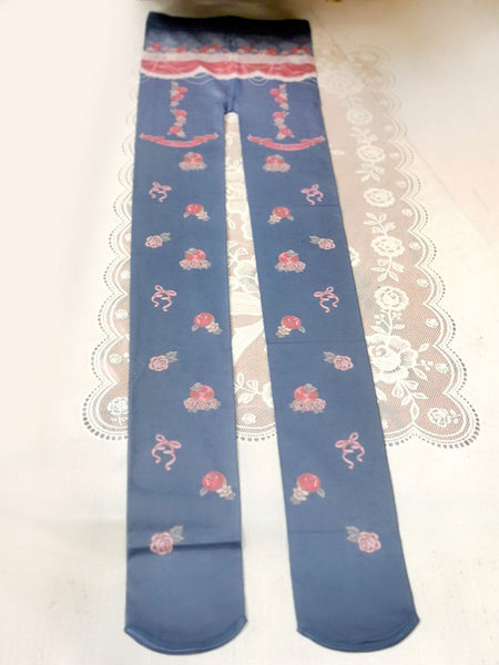 Classic Lolita Socks Infanta Deep Blue Spandex Floral Print Lolita Accessories