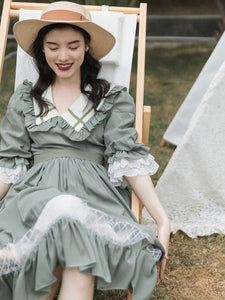 Classical Lolita Dress Polyester Half Sleeves Green  Lolita Dresses