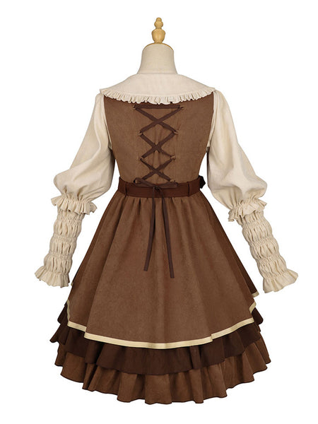 Classical Lolita JSK Dress 6-Piece Set Light Brown Steampunk Lolita Jumper Skirt Outfit