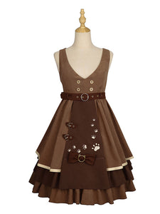 Classical Lolita JSK Dress 6-Piece Set Light Brown Steampunk Lolita Jumper Skirt Outfit