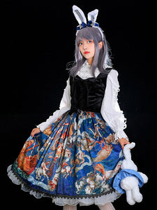 Classical Lolita JSK Dress Khaki Sleeveless Ruffles Floral Print Lolita Jumper Skirt