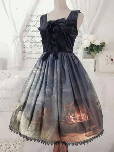 Classical Lolita JSK Dress Khaki Sleeveless Ruffles Floral Print Lolita Jumper Skirt