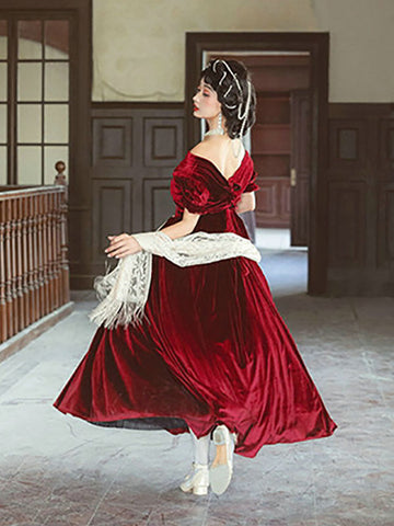 Classical Lolita OP Dress Ruffles Burgundy Short Sleeves Lolita One Piece Dresses
