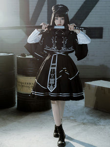 Costumes Military Uniform Lolita Army Checkerboard Pattern Crochet Black