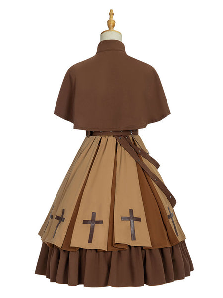 Customize Classic Lolita Outfits Deep Apricot Chains Sleeveless Polyester Cloak Jumper Skirt