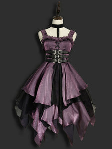 Customized Sweet Gothic Lolita Dress The Seven Deadly Sins Lust Deep Purple Sleeveless Floral Print Cascading Ruffles Polyester Bows Lolita Jumper Skirts