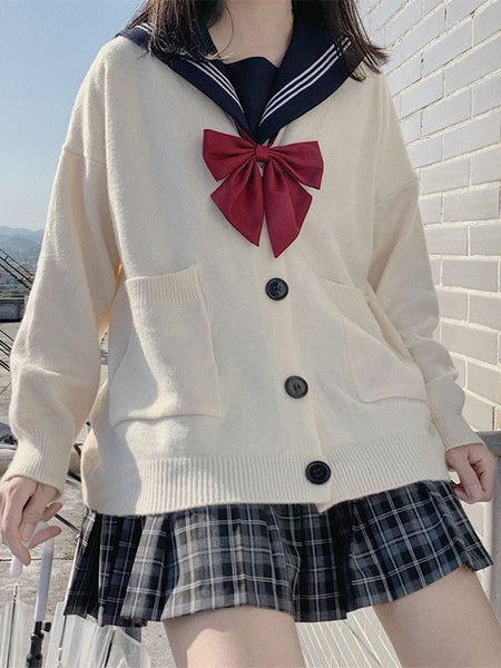 Ecru White Lolita Cardigan Polyester Long Sleeves Spring Lolita Sweater Outwears