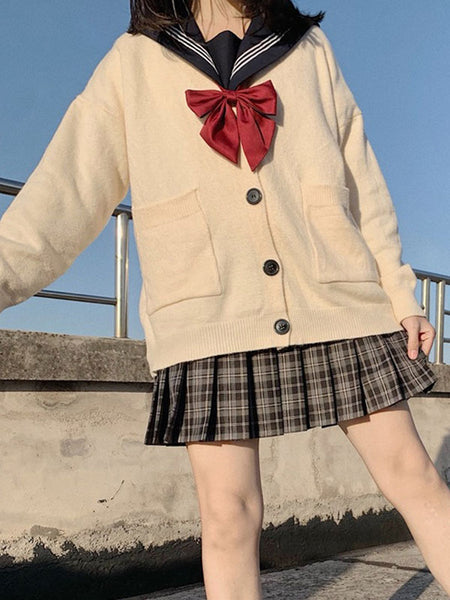 Ecru White Lolita Cardigan Polyester Long Sleeves Spring Lolita Sweater Outwears