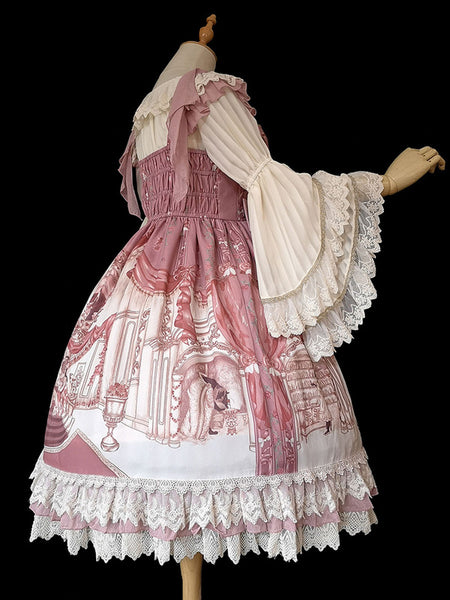 Fairytale Lolita JSK Dress Infanta Chiffon Burgundy Lolita Sweet Jumper Skirts