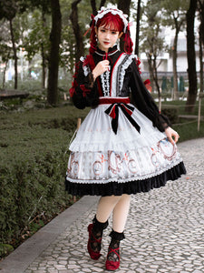 Girl's Black Red Gothic Lolita JSK Dress Animal Print Bows Sleeveless Lolita Jumper Skirts