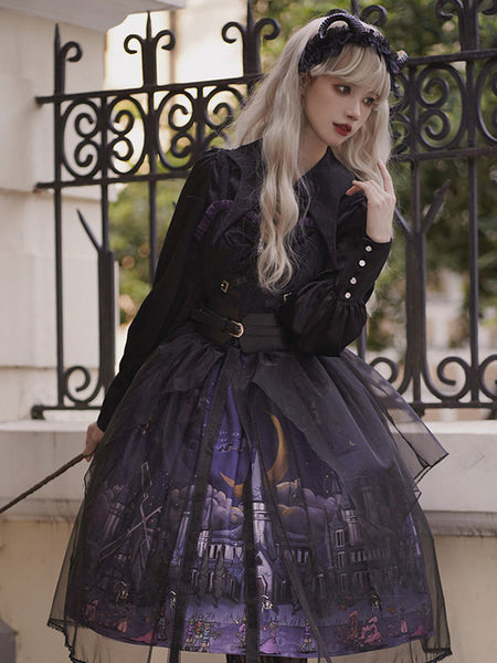 Gothic Blouse Long Sleeves Lolita Turndown Collar Black Lolita Shirt