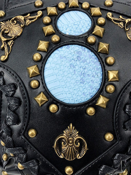 Gothic Lolita Bag Black Metal Details Rivets Waist Pack PU Leather Steampunk Lolita Accessories