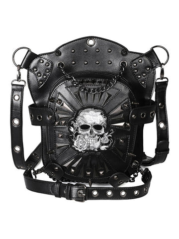 Gothic Lolita Bag Black PU Leather Metal Details Skeleton Pattern Gothic Lolita Backpack