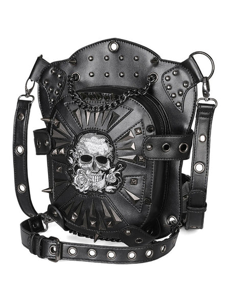 Gothic Lolita Bag Black PU Leather Metal Details Skeleton Pattern Gothic Lolita Backpack