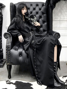 Gothic Lolita Blouses Black Long Sleeves Grommets Metallic Lolita Shirt