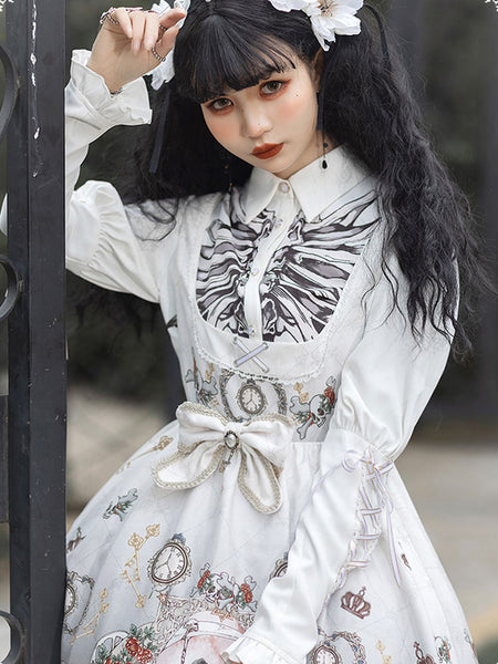 Gothic Lolita Blouses Lolita Top Turndown Collar Long Sleeves Black Lolita Shirt