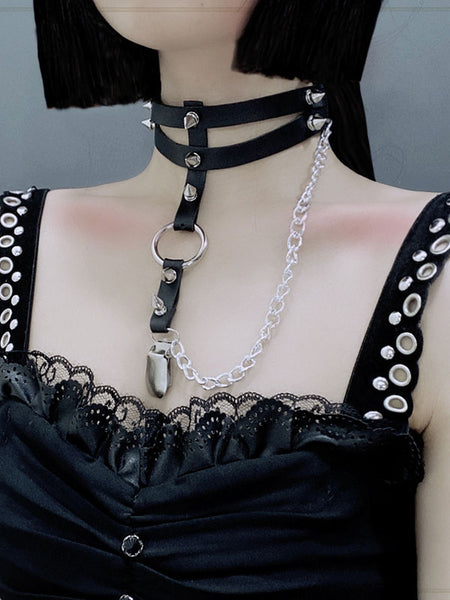 Gothic Lolita Choker Rivets Metal Details Metallic Choker Metal Miscellaneous Black Lolita Accessories