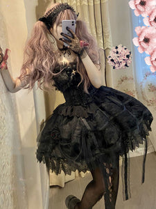 Gothic Lolita Dresses Lace Sleeveless Black Lolita Jumper Skirt