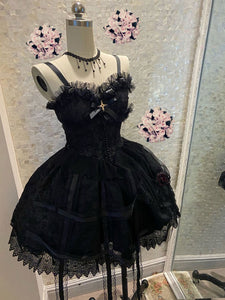 Gothic Lolita Dresses Lace Sleeveless Black Lolita Jumper Skirt