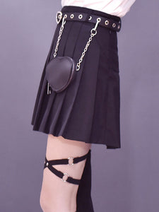 Gothic Lolita Fanny Pack Grommets Metal Details Metallic Sash PU Leather Miscellaneous Black Lolita Bag