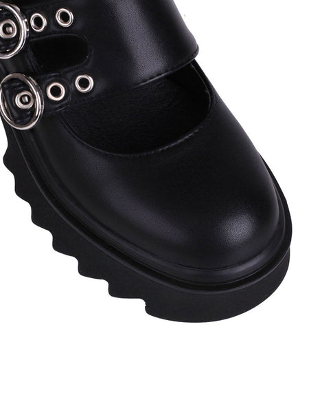 Gothic Lolita Footwear Black PU Leather Round Toe Daily Casual Lolita Shoes