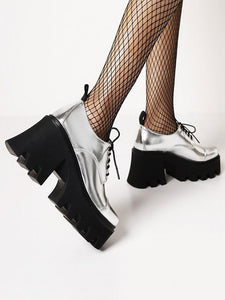 Gothic Lolita Footwear Black Round Chunky Heel Toe PU Leather Lolita Pumps