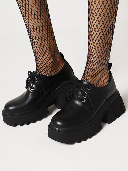 Gothic Lolita Footwear Black Round Toe Chunky Heel PU Leather Lolita Pumps